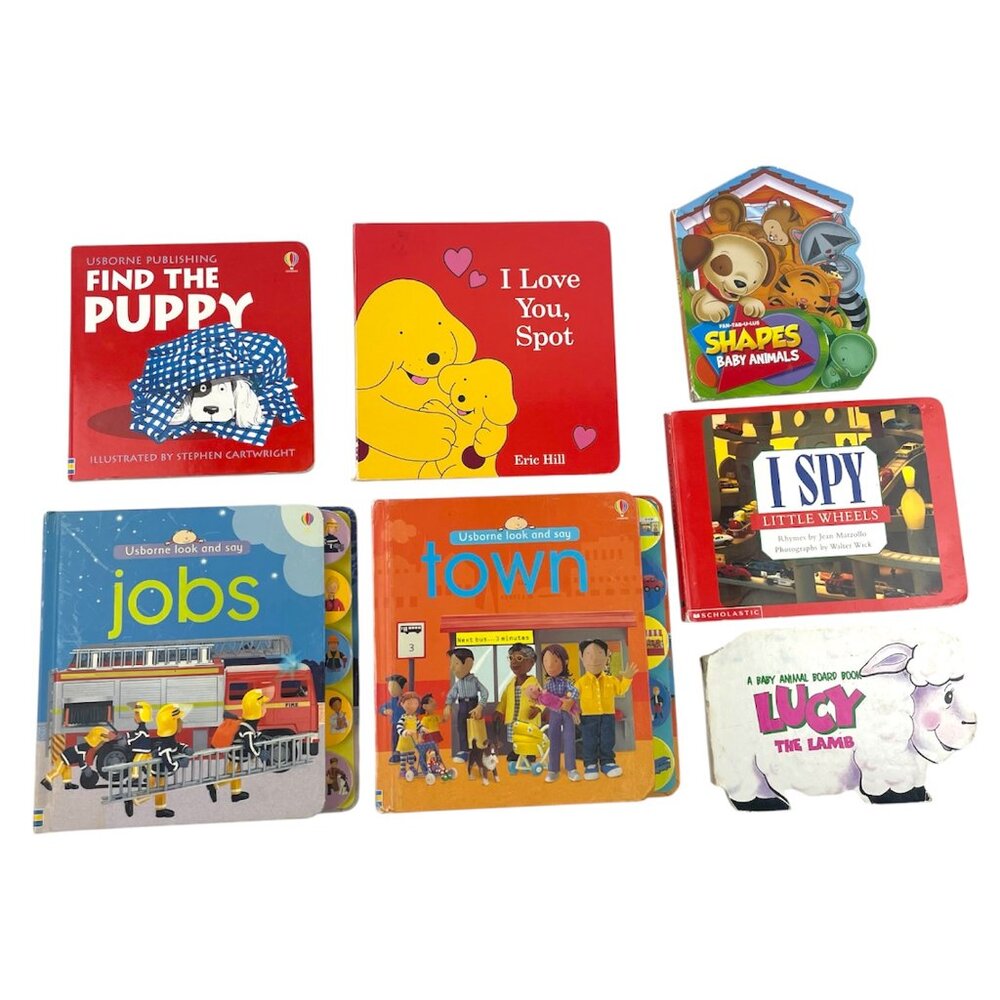 Children's Set of 7 Interactive Books Towns Jobs Cars Puppy Animals Shapes